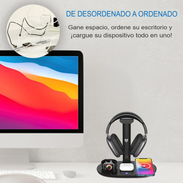 Soporte para auriculares con cargador inalámbrico de 15 W, estación de carga Suguder 4 en 1 - Imagen 3