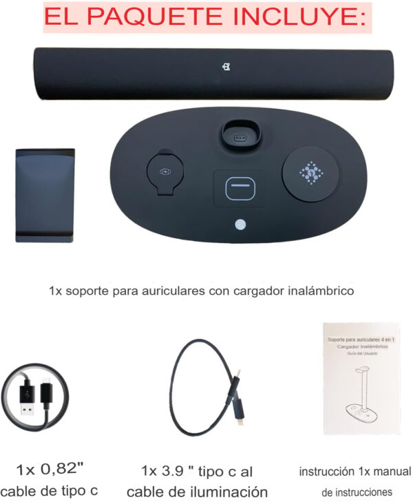 Soporte para auriculares con cargador inalámbrico de 15 W, estación de carga Suguder 4 en 1 - Imagen 2
