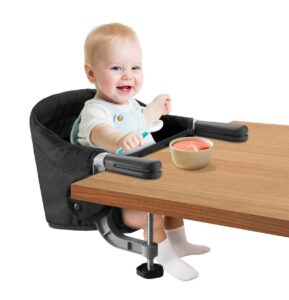 Ezebaby Silla alta de gancho, clip seguro para bebé, plegable y compacta para un fácil almacenamiento, silla de mesa rápida con asiento de bebé, silla alta portátil que se fija a la mesa para viajes