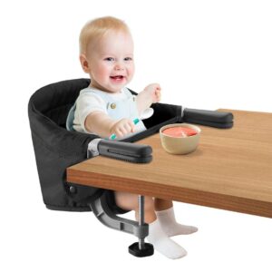 Ezebaby Silla alta de gancho, clip seguro para bebé, plegable y compacta para un fácil almacenamiento, silla de mesa rápida con asiento de bebé, silla alta portátil que se fija a la mesa para viajes