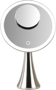 Surdy Espejo de maquillaje iluminado de 9 pulgadas, espejo de aumento doble 5x/10x con 3 intensidades de luz
