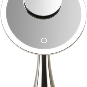 Surdy Espejo de maquillaje iluminado de 9 pulgadas, espejo de aumento doble 5x/10x con 3 intensidades de luz