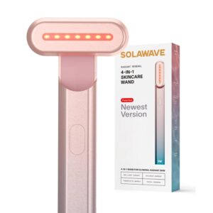 Solawave Varita de terapia de luz roja 4 en 1 para cara y cuello, dispositivo de belleza con corriente galvánica, masajeador y calidez, antienvejecimiento, reducción de arrugas