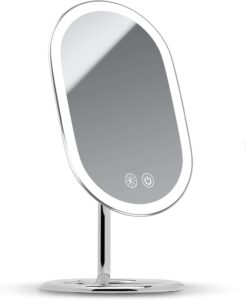 Fancii Vera Espejo de maquillaje con luz LED, recargable, espejo cosmético iluminado inalámbrico con 3 ajustes de luz regulable, doble aumento (cromado)