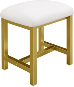 Taburete de tocador pequeño con cojín de maquillaje de oro blanco para espacios pequeños, sala de estar, dormitorio, baño, entrada, reposapiés