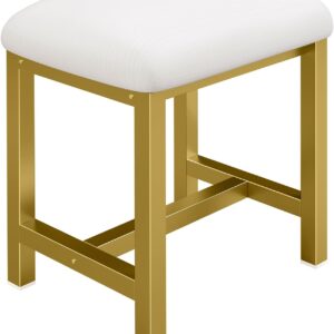 Taburete de tocador pequeño con cojín de maquillaje de oro blanco para espacios pequeños, sala de estar, dormitorio, baño, entrada, reposapiés
