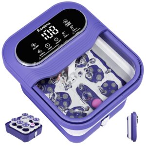 Masaje eléctrico giratorio de pies, baño de pies plegable con calor, burbujas, control de temperatura y 24 bolas de masaje Shiatsu motorizadas