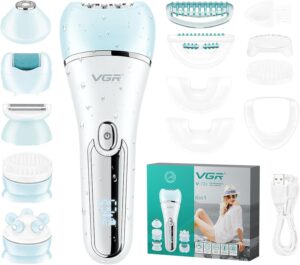 VGR 733 Depiladora para mujer, afeitadora eléctrica inalámbrica y recargable 6 en 1, dispositivo de depilación impermeable IPX7, recortadora de bikini húmeda y seca
