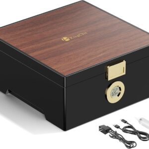KingChii Caja de humidor eléctrico de puros con chip semiconductor Temperatura constante (64°F-74°F) y humedad (65%-75%), con madera de cedro español