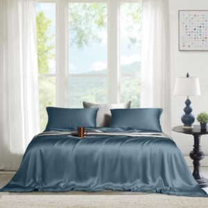 Juego de 4 sábanas Tencel, juego de sábanas 100% eucalipto lyocell, más suave que la seda, sábanas transpirables refrescantes azul Bahamas, King
