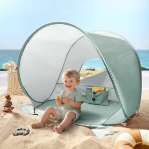 Tiny Land Tienda de campaña de playa para bebés con protección UV, artículos esenciales de playa portátil para bebés de 35 x 28 x 32 pulgadas