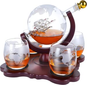 Juego de decantador de whisky Globr con 4 vasos grabados en forma de globo