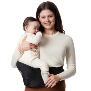 Momcozy Portabebés con asiento de cadera, cintura ajustable con protector de vientre 3D original, portabebés ergonómico con varios bolsillos para recién nacidos y niños pequeños de hasta 45 libras Talla M