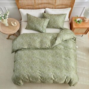 AMWAN Juego de edredón de tamaño King, juego de ropa de cama de 3 piezas, color verde oliva,  con 1 edredón y 2 fundas de almohada